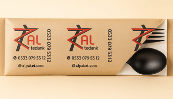 Kraft Baskılı Siyah Kaşık Çatallı Set